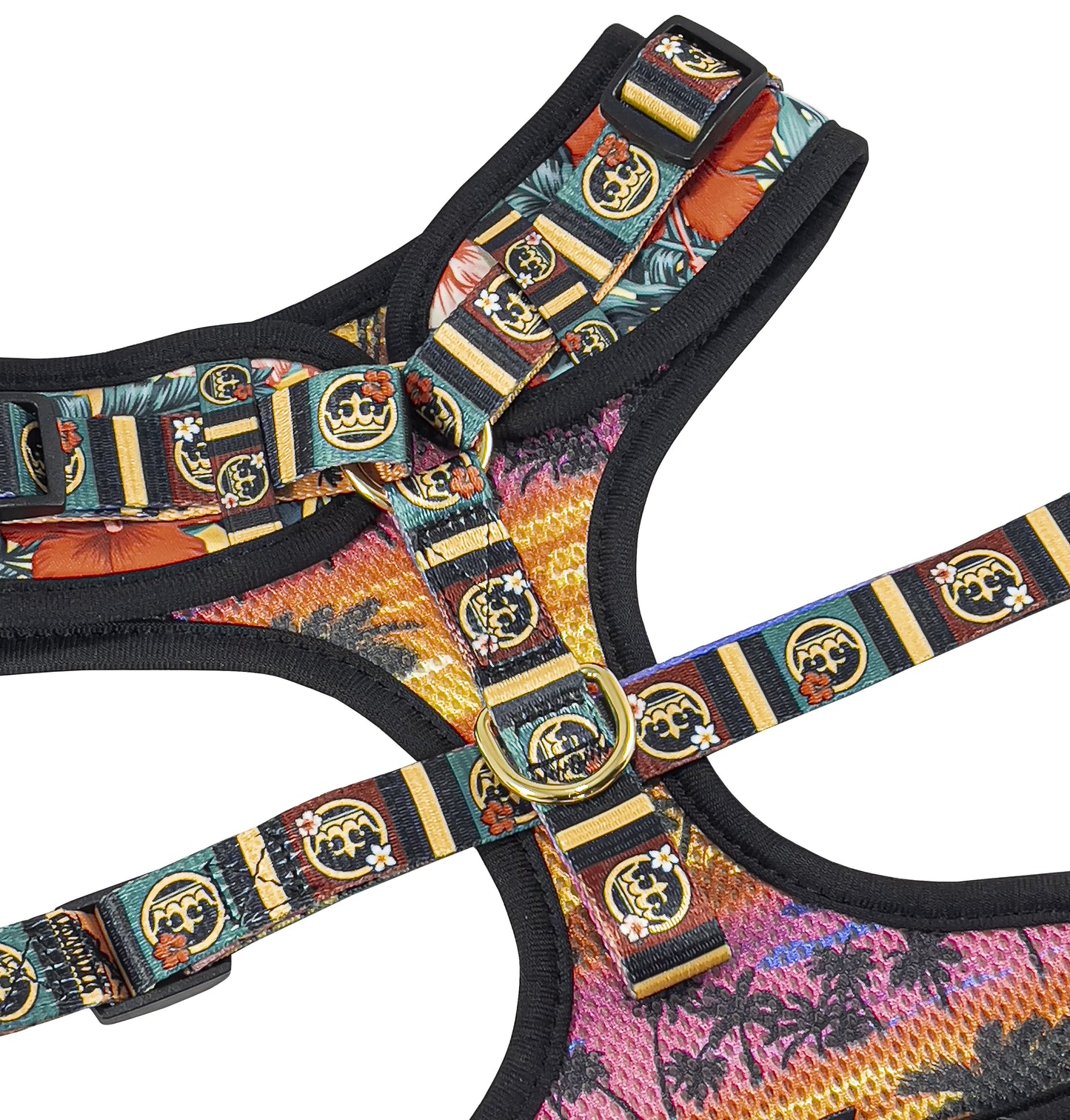 close up view of Aloha French Bulldog harness showing padding and neoprene material