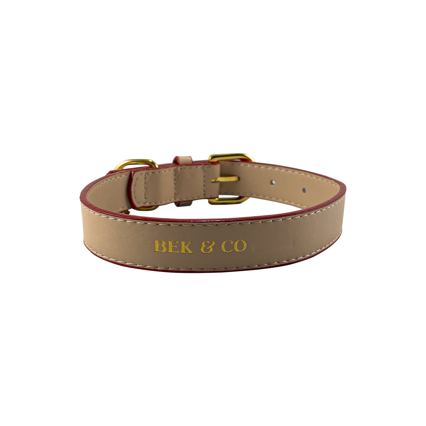 embossed logo on the Bek & Co Tan Leather French Bulldog collar
