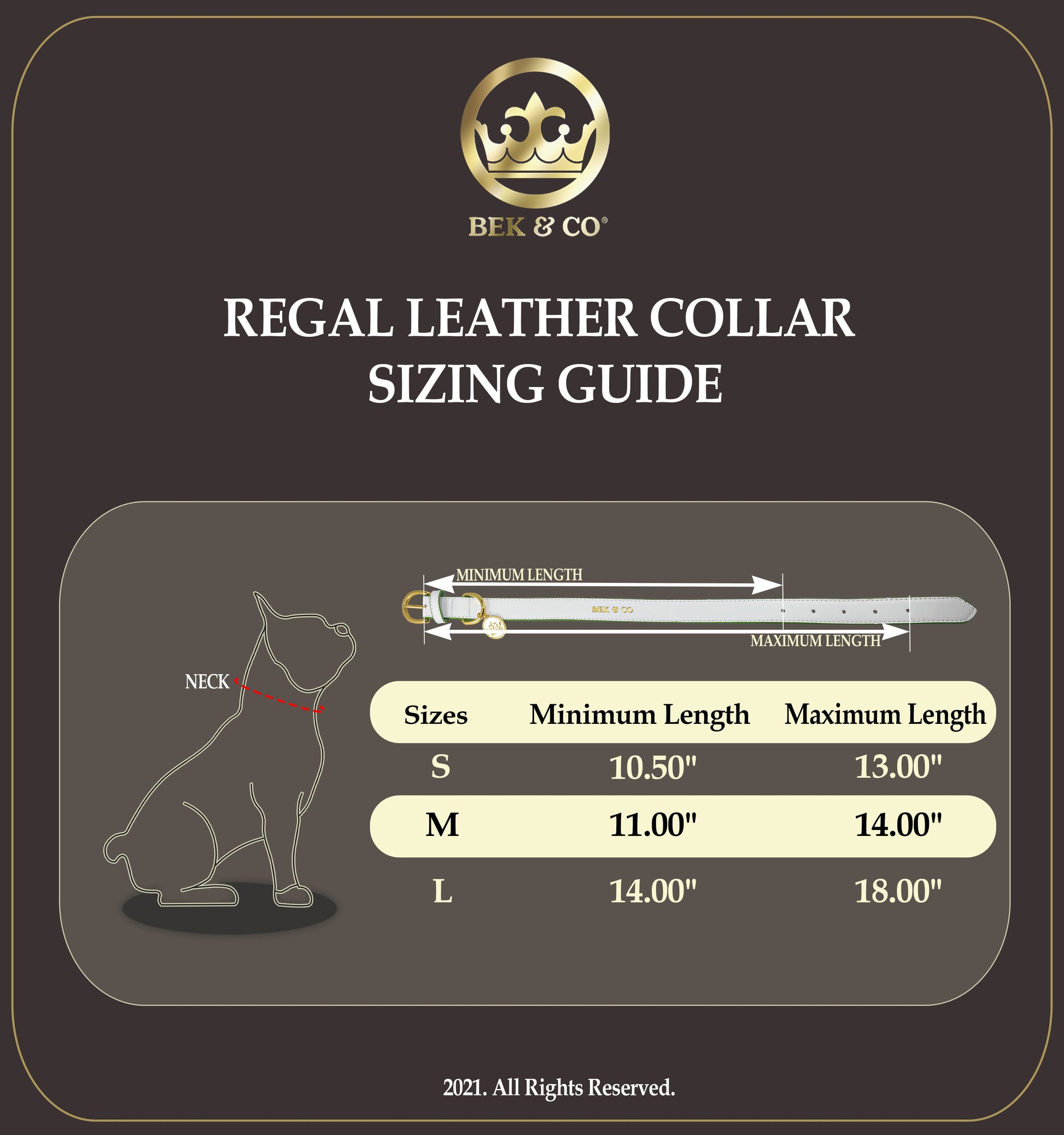 Leather French Bulldog collar size chart